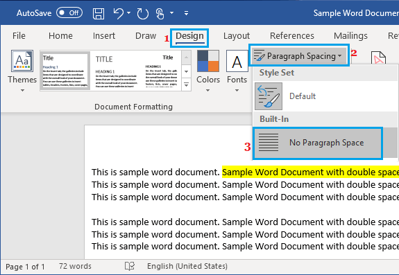 Microsoft Word 中的段落间距菜单