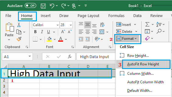 Excel 中的自动调整行高