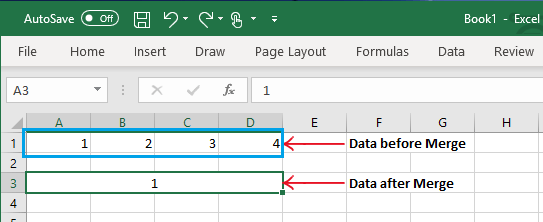 在 Excel 中合并单元格后数据丢失