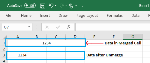 在 Excel 中取消合并单元格后的数据