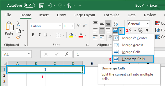 在 Excel 中取消合并单元格