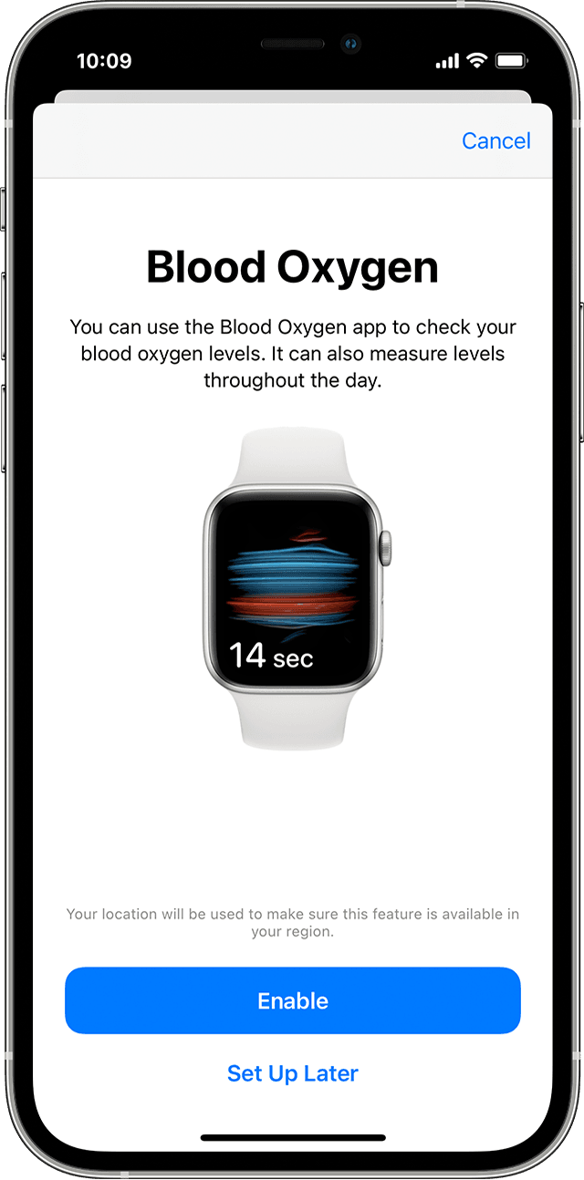 iPhone 显示血氧应用程序的初始设置屏幕。