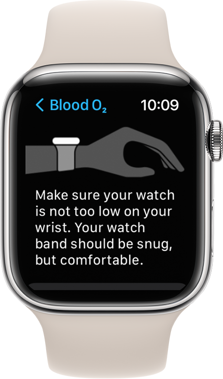 Apple Watch Series 7 的屏幕截图显示了如何佩戴手表以获得最佳效果。