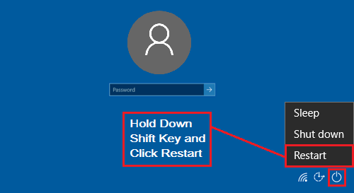 在 Windows 10 中按住 Shift 键重新启动以进入安全模式