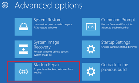 Windows 10 高级选项屏幕上的启动修复选项