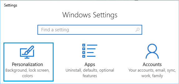 Windows 设置屏幕上的个性化选项