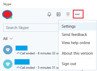 打开 Skype 设置