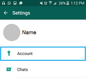 WhatsApp 设置屏幕上的帐户选项卡