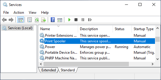 Windows 服务屏幕上的打印后台处理程序服务