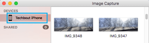 Mac 图像捕获屏幕上的 iPhone 图像