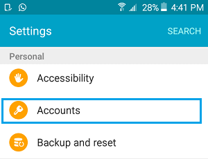 Android 手机设置屏幕中的帐户选项
