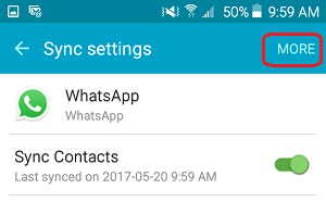 Android 手机上的 WhatsApp 同步设置屏幕