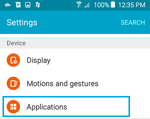 Android 手机设置屏幕上的应用程序选项卡