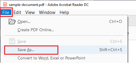 Adobe Acrobat 中的另存为选项