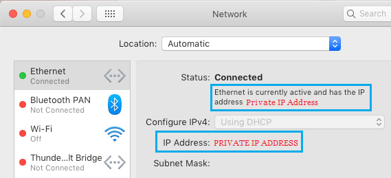 Mac 上的私有 IP 地址