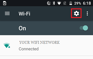 Android WiFi 屏幕上的设置图标