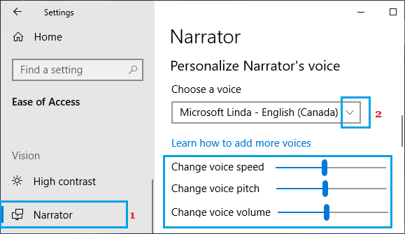 在 Windows 10 中更改讲述人的声音