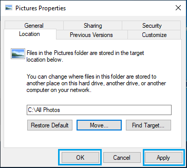 在 Windows PC 上将图片文件夹移动到另一个位置