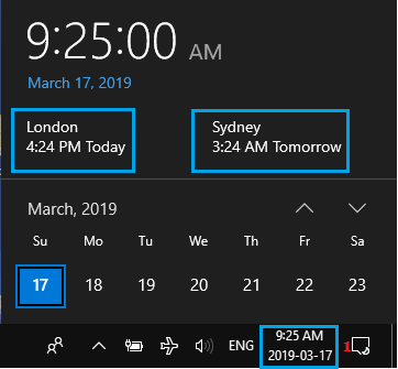 Windows 10 中的任务栏中添加了两个时钟