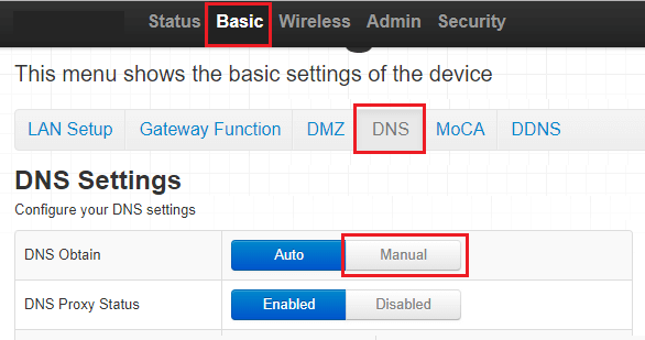 切换到手动 DNS 设置