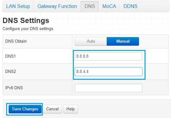 将路由器 DNS 设置更改为 Google DNS