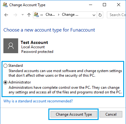 将 Windows 10 用户帐户类型更改为标准或管理员