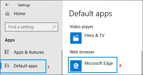 Windows 10 中的默认 Web 浏览器设置选项