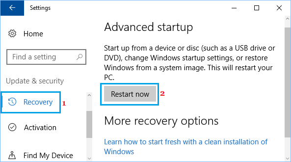 Windows 10 中的高级启动选项