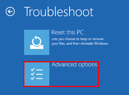 高级选项屏幕 Windows PC