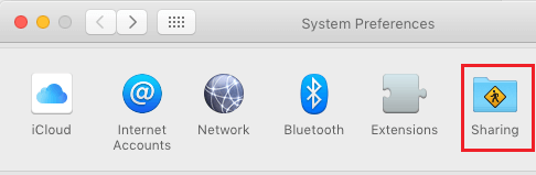 系统偏好屏幕上的 Mac 共享选项