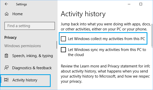 阻止 Windows 10 在此 PC 上收集活动历史记录