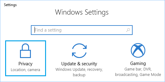 Windows 设置屏幕上的隐私选项