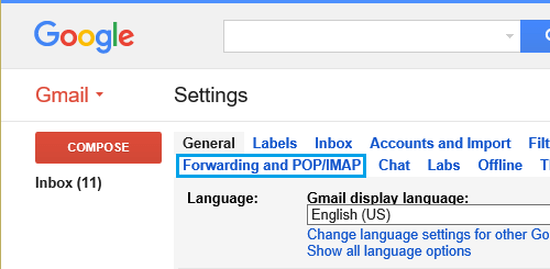 Gmail 中的转发和 POP/IMAP 选项