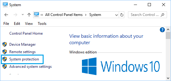 Windows 控制面板上的系统保护选项