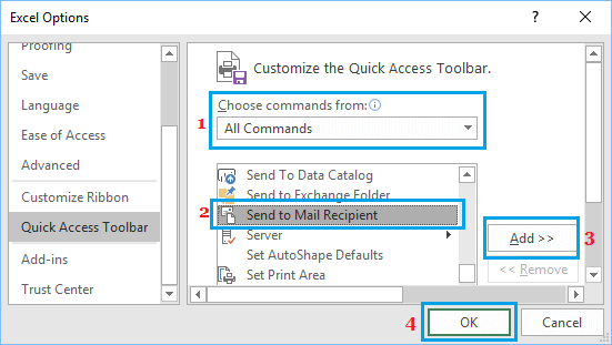 在 Excel 中添加发送到邮件收件人选项