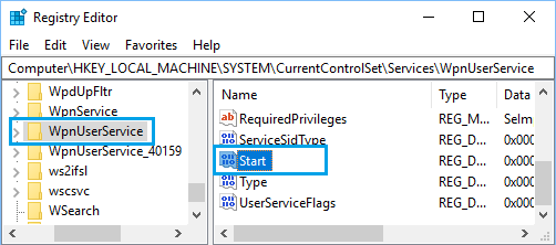 在 Windows 10 中更改 WpnUserService 的注册表值