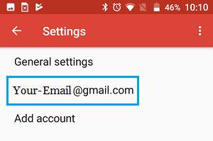 在 Android Gmail 设置屏幕上选择电子邮件