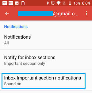 Android 手机上的 Gmail 收件箱导入部分通知选项
