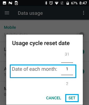 在 Android 手机上设置数据周期开始日期