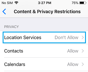 定位服务选项 iPhone 内容和隐私屏幕