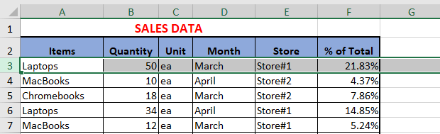 在 Excel 中选择行