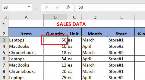 在 Excel 中选择单元格