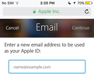 输入新的 Apple ID