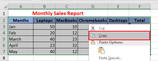 在 Excel 中复制选择