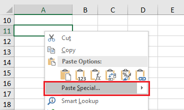 在 Excel 中粘贴特殊命令