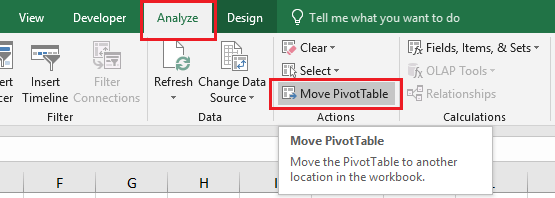 在 Excel 中移动数据透视表选项