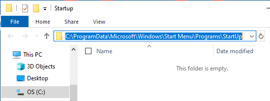 Windows PC 上的系统级启动文件夹位置