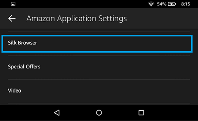 Kindle Fire 上的 Silk 浏览器设置选项