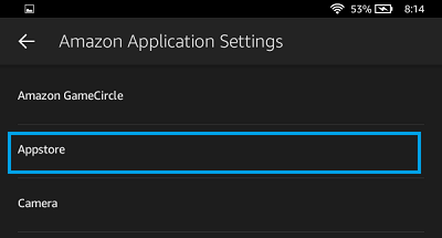 Kindle Fire 上的应用商店设置选项