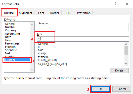在 Excel 中使用自定义格式隐藏单元格